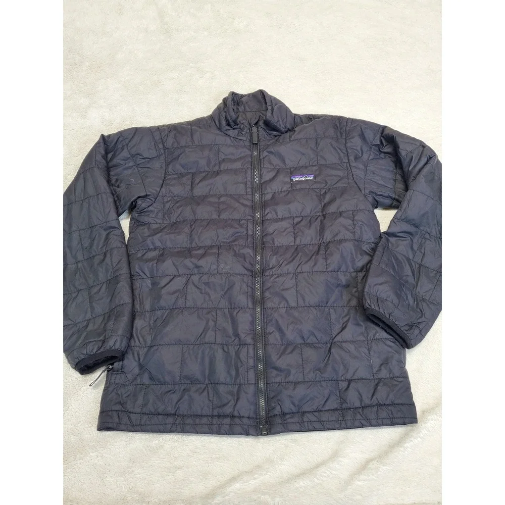 Patagonia Nany Puff Black Puffer Jacket Boys Kids 12 Basic Classic Winter Logo